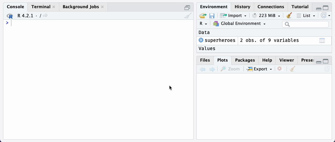 Data Viewer showing the superheroes supertibble